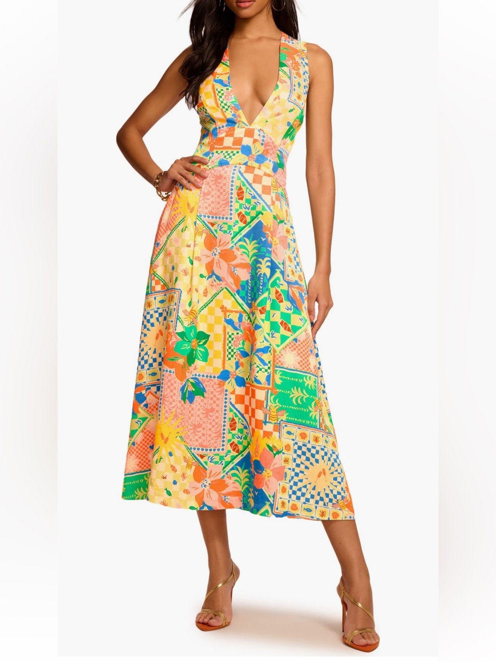 NWT Ramy Brook Felicity Mixed Print Midi Dress Size 2